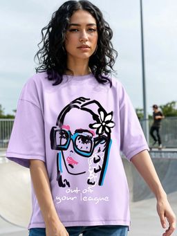 Bewakoof - Women's Purple Out of Your League Graphic Printed Oversized T-shirt