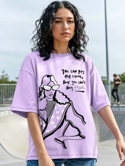 Bewakoof - Women's Purple Have Class Graphic Printed Oversized T-shirt