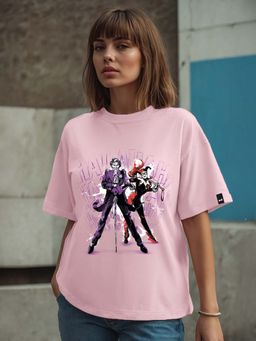 Bewakoof - Official DC Women's Pink Maniac Duo Graphic Printed Oversized T-shirt