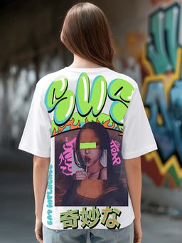 Bewakoof - Women's White Sus Graphic Printed Oversized T-shirt