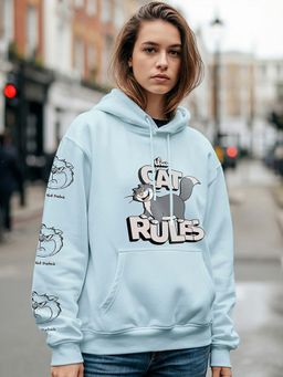 Bewakoof - Heavy Duty 1.0 Disney Women's Cyan The Cat Rules Graphic Printed Oversized Hoodies