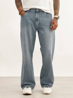 WROGN - Blue Cotton Mid Waist Boot Cut Leg Solid Jeans