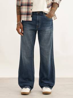 WROGN - Blue Cotton Mid Waist Boot Cut Leg Solid Jeans