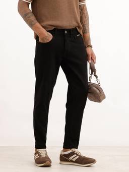 WROGN - Black Cotton Blend Mid Waist Straight Leg Solid Jeans