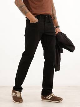 WROGN - Black Cotton Blend Mid Waist Straight Leg Solid Jeans