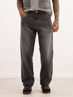 WROGN - Grey Cotton Mid Waist Straight Leg Solid Jeans