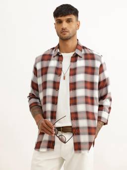 WROGN - White Viscose Collar Neck Full Sleeves Checks Shirt