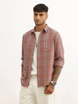 WROGN - Mauve Cotton Collar Neck Full Sleeves Checks Shirt