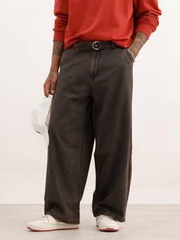 WROGN - Brown Cotton Mid Waist Wide Leg Solid Jeans