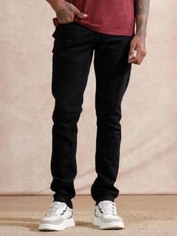 WROGN - Black Cotton Blend Mid Waist Slim Leg Solid Jeans
