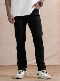 WROGN - Black Cotton Blend Mid Waist Slim Leg Solid Jeans