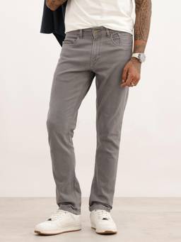 WROGN - Grey Cotton Blend Mid Waist Slim Leg Solid Jeans