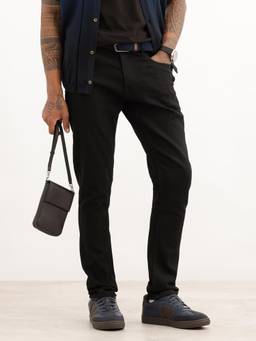 WROGN - Black Cotton Blend Mid Waist Slim Leg Solid Jeans