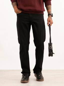 WROGN - Black Cotton Blend Mid Waist Straight Leg Solid Jeans