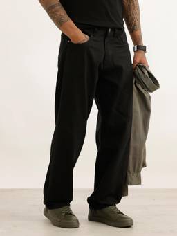 WROGN - Black Cotton Mid Waist Straight Leg Solid Jeans