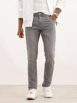 WROGN - Grey Cotton Blend Mid Waist Slim Leg Solid Jeans