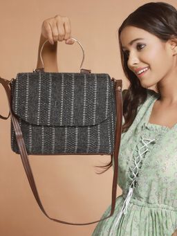 Aatmana - Grey Black & White Striped Hand Bag
