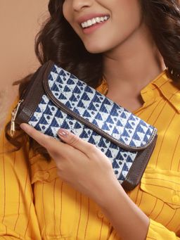 Aatmana - Women Blue & White Abstract Printed Pu Two Fold Wallet