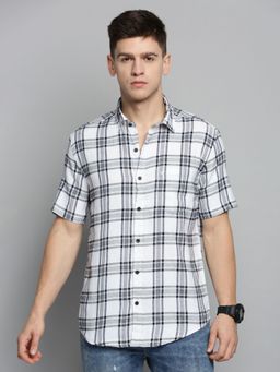 SHOWOFFFF - Mens Spread Collar White Checked Shirt