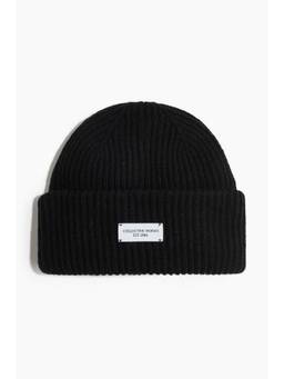 H&M - Men Black Rib-Knit Wool-Blend Beanie