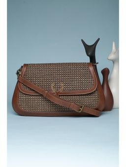 Allen Solly - Women Brown Polyurethane (Pu) Textured Sling Bag with Detachable Strap