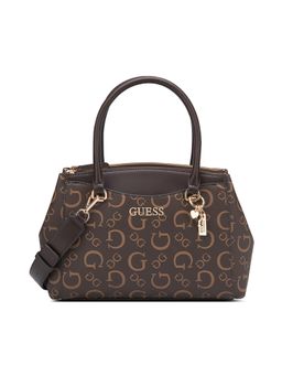 Guess - Women Brown Pvc Printed Satchel Bag and Detachable Strap