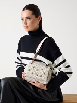 Guess - Women Ivory Pvc Self Design Crossbody Bag