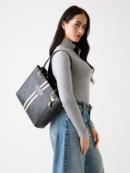 Guess - Women Black Pu Printed Tote Bag