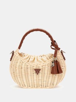 Guess - Women Cream Pu Self Design Sling Bag with Detachable Strap