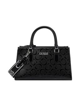 Guess - Women Black Pu Textured Satchel Bag and Detachable Strap