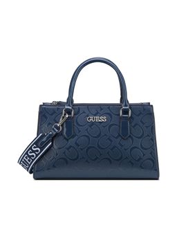 Guess - Women Navy Blue Pu Textured Satchel Bag and Detachable Strap