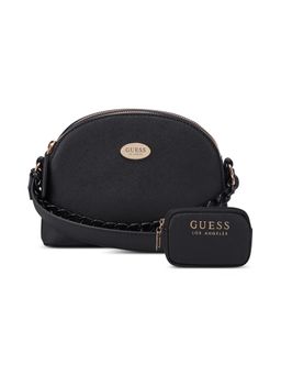 Guess - Women Black Pu Textured Crossbody Bag and Pouch