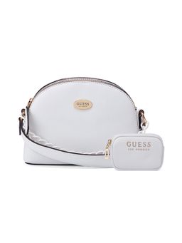 Guess - Women White Pu Textured Crossbody Bag and Pouch