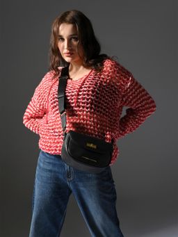 United Colors of Benetton - Women Black Pu Textured Sling Bag