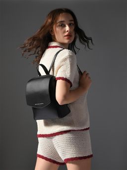 United Colors of Benetton - Women Black Pu Textured Backpack