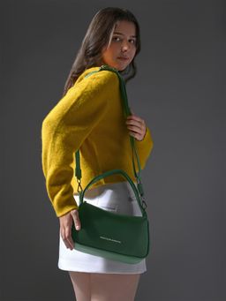 United Colors of Benetton - Women Green Pu Textured Sling Bag with Detachable Strap