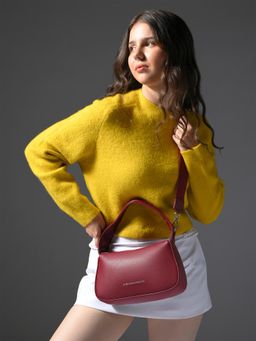 United Colors of Benetton - Women Maroon Pu Textured Sling Bag with Detachable Strap