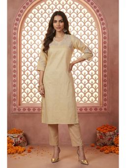 Aurelia - Women Yellow Floral Embroidered Kurta