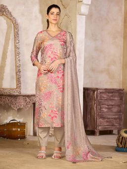 Seerat - Women Beige Floral Printed Kurta with Pant and Dupatta