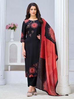 Seerat - Women Black Floral Sequined Work Kurta with Pant and Dupatta