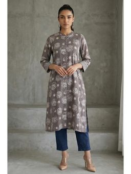 Folksong - Women Grey Floral Printed Kurta