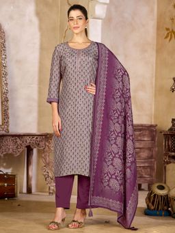 Seerat - Women Grey Floral Printed Kurta with Pant and Dupatta