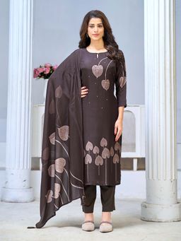 Seerat - Women Grey Printed Sequined Work Kurta with Pant and Dupatta