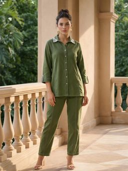 Autumnlane - Women Olive Solid Beads and Stones Co-Ord Set