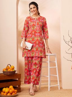Janasya - Women Red Printed Co-Ord Set