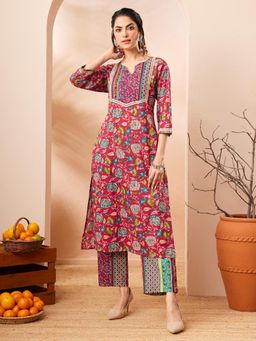 Janasya - Women Pink Floral Printed Kurta with Pant