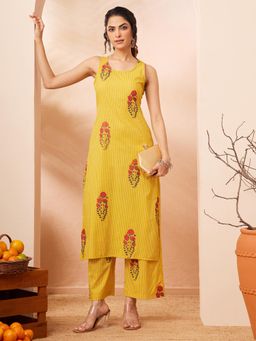 Janasya - Women Yellow Floral Printed Co-Ord Set