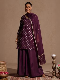 Janasya - Women Purple Printed Lace Work Kurta with Palazzo and Dupatta