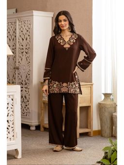 Autumnlane - Women Brown Floral Embroidered Co-Ord Set