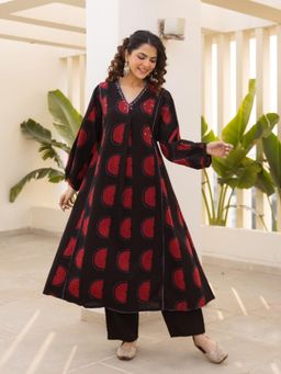 Autumnlane - Women Black Printed Sequined Work Kurta with Pant